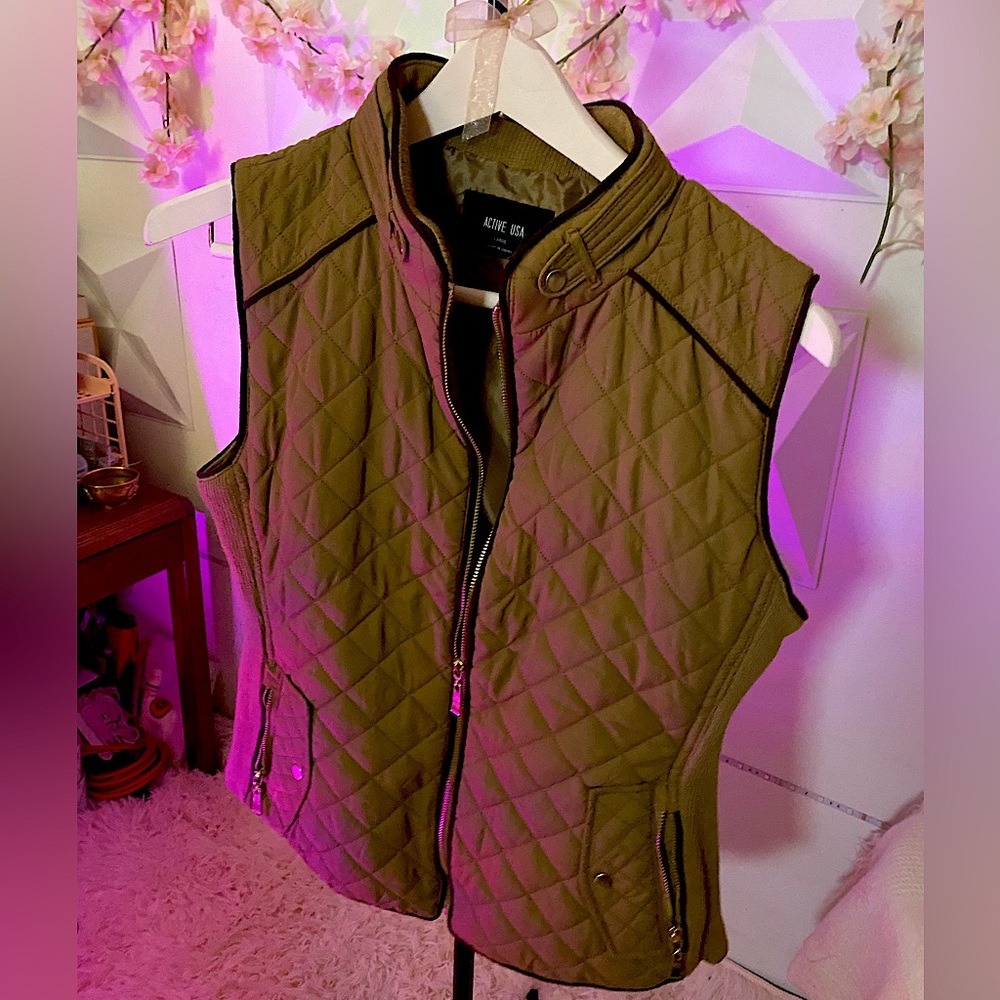 Zara Quilted Vest with Pockets Camel Formal Sports Brown Gold Zipped